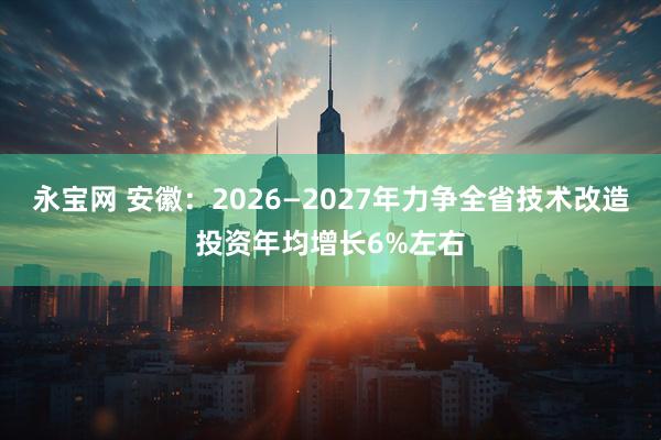 永宝网 安徽：2026—2027年力争全省技术改造投资年均增长6%左右